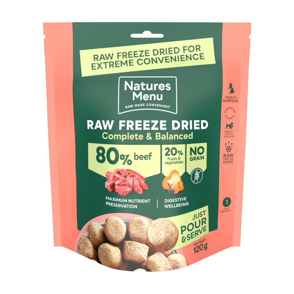 Natures menu Natures Menu Grain Free Freeze Dried Beef Adult Dry Dog Food pet food packaging